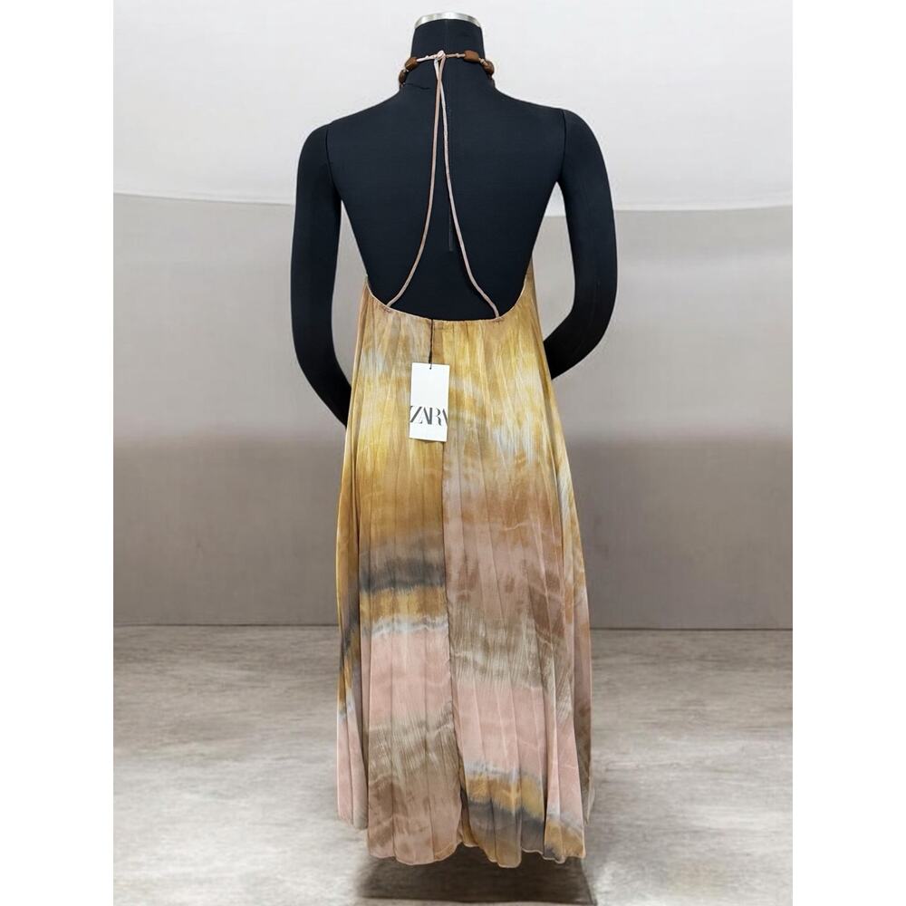 NWT Zara Tie Dye Pleated Halter Neck Maxi Dress Size Small - Picture 3 of 10